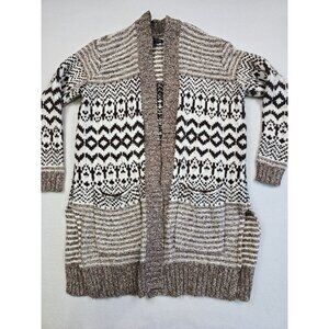 American Eagle Outfitters Womens Long Open Front Cardigan Sweater M Brown White
